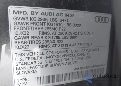 2025 Audi Q8 Premium Plus 55 Tfsi Quattro from USA, damaged, VIN WA1BVBF17SD034447